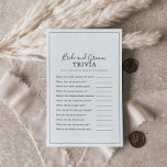 Prospectus 14 Cm X 21,6 Cm Jeu de Trivia de mariée et de chambre minimaliste<br><div class="desc">Ce jeu minimaliste de mariée et de mariée est parfait pour un simple wedding shower. Le design romantique moderne présente une typographie classique en noir et blanc associée à une calligraphie rustique mais élégante avec un style vintage lettré à la main. Personnalisable dans n'importe quelle couleur. Gardez le design simple...</div>
