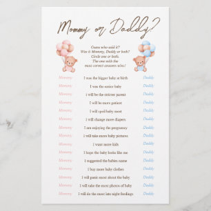 Prospectus 14 Cm X 21,6 Cm Jeux de Baby Shower Maman ou Papa Ours pour Jumeau