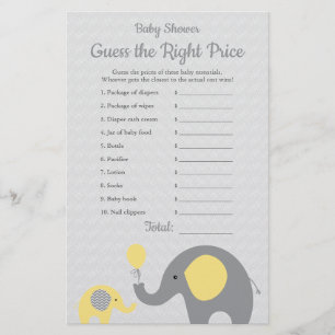 Prospectus 14 Cm X 21,6 Cm Jeux de Baby Shower pour l'Éléphant Jaune inspirés