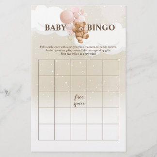 Prospectus 14 Cm X 21,6 Cm Jeux de BINGO Ourson Rose pour Baby Shower