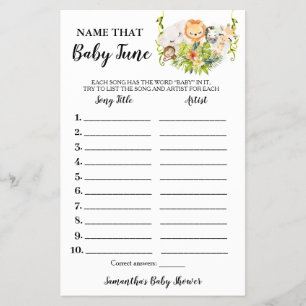Prospectus 14 Cm X 21,6 Cm Jungle Animaux Nom Baby Tune Shower Carte de jeu