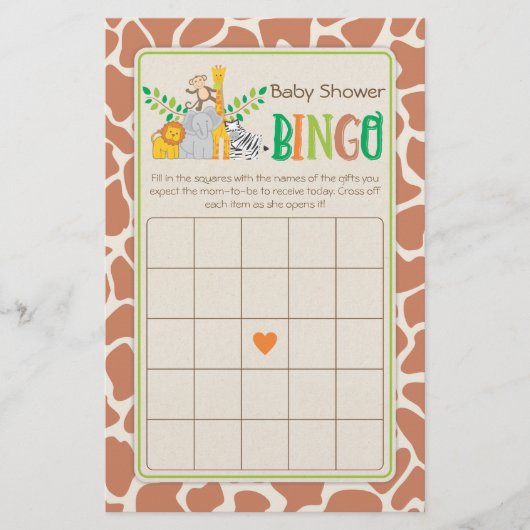 Prospectus 14 Cm X 21,6 Cm Jungle Animaux Safari Baby shower Bingo Jeu (Devant)