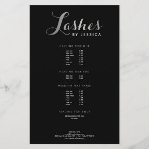 Prospectus 14 Cm X 21,6 Cm Lashes de verre Texte de script Silver/Black Flyer