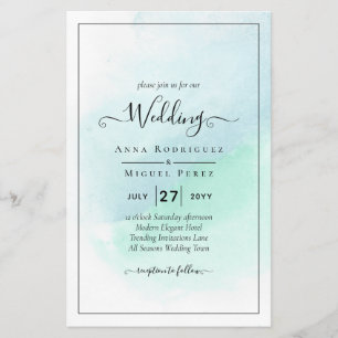 Prospectus 14 Cm X 21,6 Cm LeahG Faire-Part de mariage en verre de mer turquo