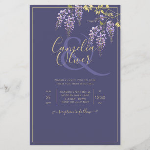 Prospectus 14 Cm X 21,6 Cm LeahG Purple Gold WISTERIA Floral Wedal INVITE