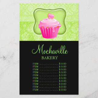 Prospectus 14 Cm X 21,6 Cm Liste de prix Cupcake Bakery Vintage Damask Lime