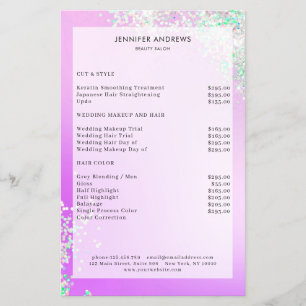 Prospectus 14 Cm X 21,6 Cm Liste de prix de salon de glitter argent violet mo