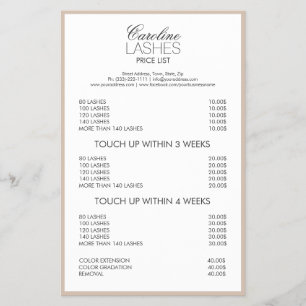 Prospectus 14 Cm X 21,6 Cm Liste de prix des longues extensions de hachage