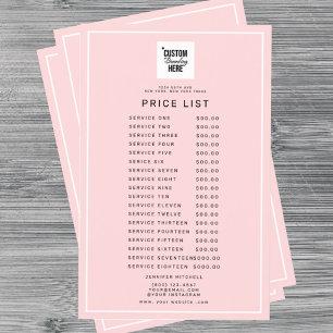 Prospectus 14 Cm X 21,6 Cm Liste de prix du menu du service Logo rose
