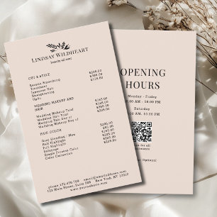 Prospectus 14 Cm X 21,6 Cm Liste de prix QR Code Salon Botanique Beige Minima