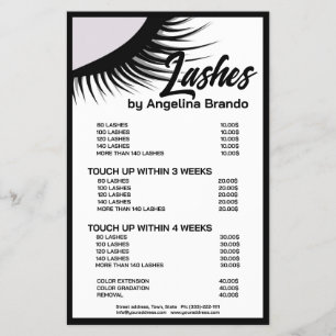 Prospectus 14 Cm X 21,6 Cm Liste des prix blancs des extensions Eyelash Black