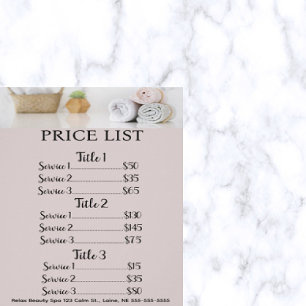 Prospectus 14 Cm X 21,6 Cm Liste des prix du Spa de beauté modifiable