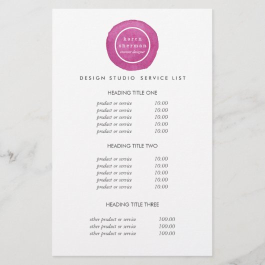 Prospectus 14 Cm X 21,6 Cm Logo féminin rose chaud | Tarifs et services (Devant)