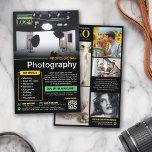 Prospectus 14 Cm X 21,6 Cm Logo photo professionnelle Black Yellow Mint<br><div class="desc">Flyer marketing noir pour un photographe professionnel personnalisé avec vos photos, logos, coordonnées, texte personnalisé et code QR. Ajoutez votre travail à ce flyer promotionnel pour une entreprise de photographie professionnelle avec jaune vif et vert menthe comme couleurs d'accent. Ajoutez vos spécialités et offres et la promo de remise actuelle....</div>