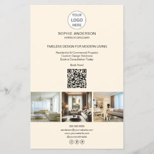 Prospectus 14 Cm X 21,6 Cm Logo Photo QR Crème Moderne Professionnel Entrepri