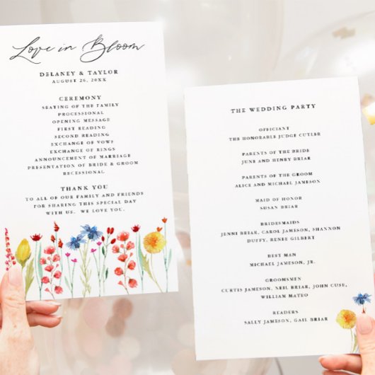 Prospectus 14 Cm X 21,6 Cm Love in Bloom Fleur sauvage Paper Programme