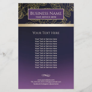Prospectus 14 Cm X 21,6 Cm Luxe Gold Floral Pattern Purple Salon & Spa