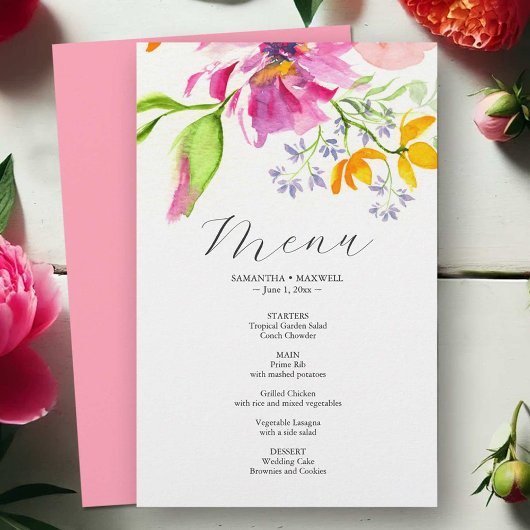 Prospectus 14 Cm X 21,6 Cm Mariage Budget Menus Aquarelle Rose Flores