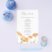 Prospectus 14 Cm X 21,6 Cm Mariage Menus Aquarelle Orange Fleurs (Simple)