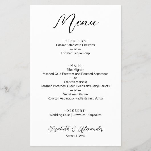 Prospectus 14 Cm X 21,6 Cm Menu Budget simple Mariage blanc (Devant)