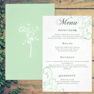 Prospectus 14 Cm X 21,6 Cm Menu de mariage élégant floral vert pastel pâle