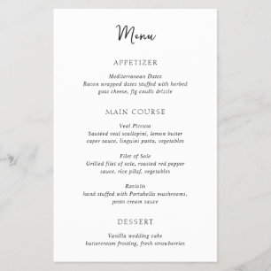 Prospectus 14 Cm X 21,6 Cm Menu de mariage élégant noir et blanc simple et éc