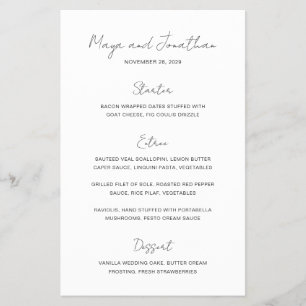 Prospectus 14 Cm X 21,6 Cm Menu de mariage élégant photo moderne budget