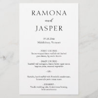 Menu de mariage moderne simple noir et blanc en gr