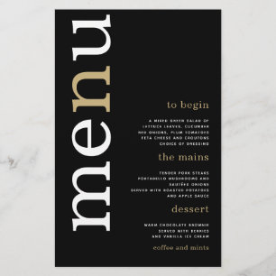 Prospectus 14 Cm X 21,6 Cm Menu de mariage noir typographie or blanc PAPIER