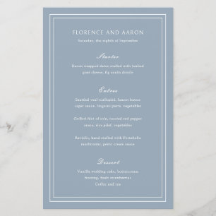 Prospectus 14 Cm X 21,6 Cm Menu de mariage traditionnel poussiéreux bleu bon