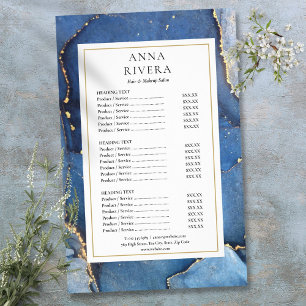 Prospectus 14 Cm X 21,6 Cm Menu de service de salon Agate Marble Navy Gold Gl