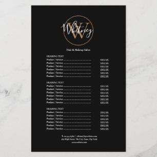 Prospectus 14 Cm X 21,6 Cm Menu de service de salon de monogramme de script é