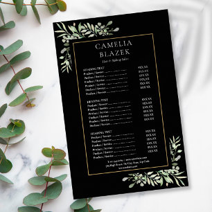 Prospectus 14 Cm X 21,6 Cm Menu de service salon de verdure aquarelle noir or