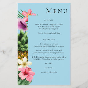 Prospectus 14 Cm X 21,6 Cm Menu Floral Hawaïen Tropical de Budget - Bleu MED