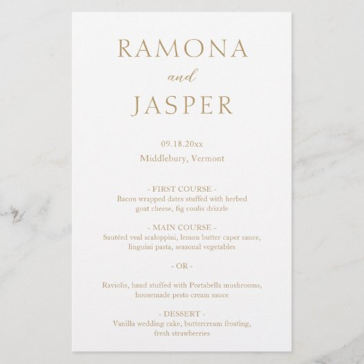 Prospectus 14 Cm X 21,6 Cm Menu Mariage moderne Simple Gold Bold (Devant)