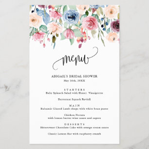 Prospectus 14 Cm X 21,6 Cm Menu papier du script de calligraphie des fleurs d