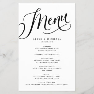 Prospectus 14 Cm X 21,6 Cm Menu Papier noir personnalisé Flourissant Script