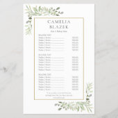 Prospectus 14 Cm X 21,6 Cm Menu Service Salon Verdure Aquarelle (Devant)
