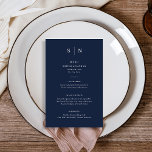 Prospectus 14 Cm X 21,6 Cm Minimal et chic | Menu Mariage bleu foncé Marine<br><div class="desc">Ces cartes de menu mariage moderne et élégantes ou ces cartes de menu de répétition présentent un design de texte simple bleu marine et blanc qui dégage un style minimaliste. Ajoutez vos initiales ou votre monogramme pour les rendre complètement vôtres.</div>