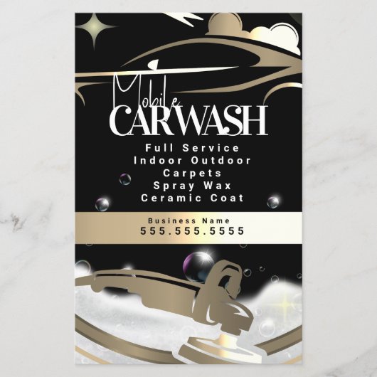 Prospectus 14 Cm X 21,6 Cm Mobile Car Wash Detailing Logo Gold (Devant)