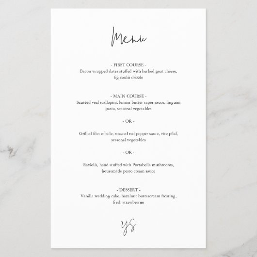 Prospectus 14 Cm X 21,6 Cm Modern Black and White Chic Wedding Menu (Devant)