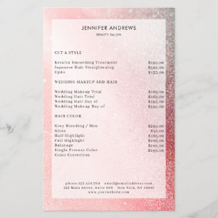 Prospectus 14 Cm X 21,6 Cm Modern  Glitter Salon Price List Flyer