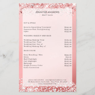 Prospectus 14 Cm X 21,6 Cm Modern  Glitter Salon Price List Flyer