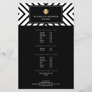 Prospectus 14 Cm X 21,6 Cm Monogramme d'or noir et blanc Motif rétro