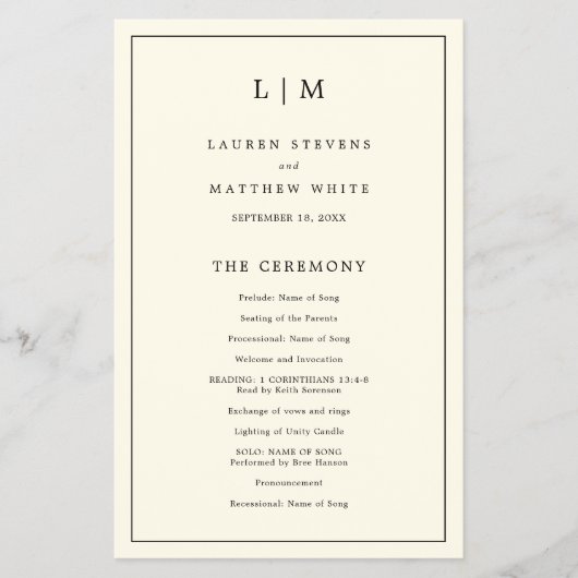 Prospectus 14 Cm X 21,6 Cm Monogramme simple crème Élégant programme de maria (Devant)