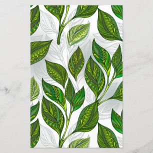 Prospectus 14 Cm X 21,6 Cm Motif sans couture avec Feuilles de thé vert