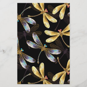 Prospectus 14 Cm X 21,6 Cm Motif sans couture avec libellules d'or