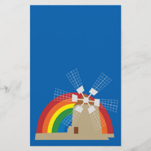 Prospectus 14 Cm X 21,6 Cm Moulin à vent à un arrière - plan arc-en-ciel
