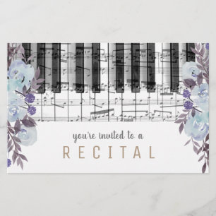 Prospectus 14 Cm X 21,6 Cm musique piano bleu aquarelle fleurs design