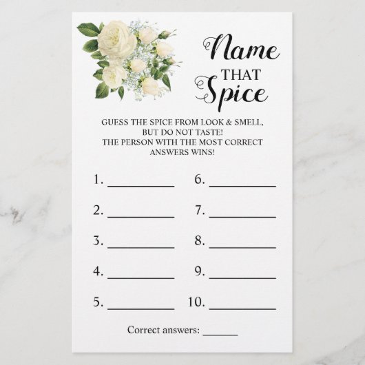 Prospectus 14 Cm X 21,6 Cm Name that Spice Bridal Shower Game Card (Devant)